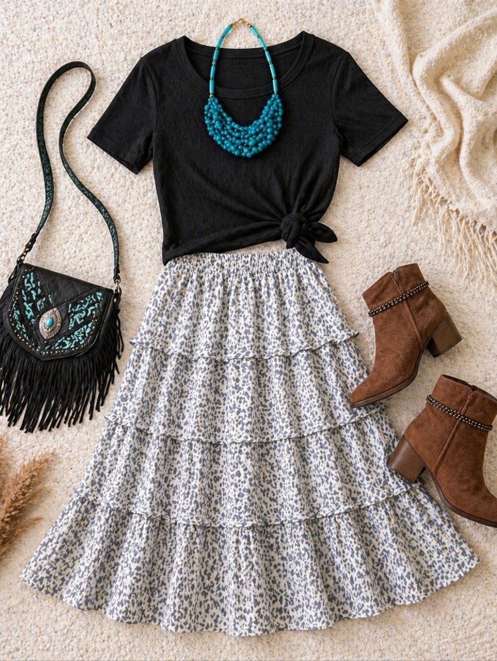 Ariat Camila Tiered Leopard Print Skirt XXL Boho Chic Western NWT